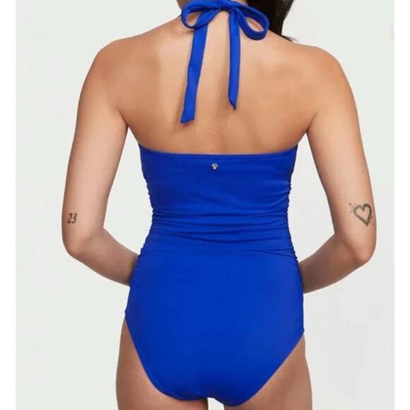 Victoria Secret Forever One Piece Swimsuit Size M Ruched Blue Halter Sexy New - Picture 3 of 8